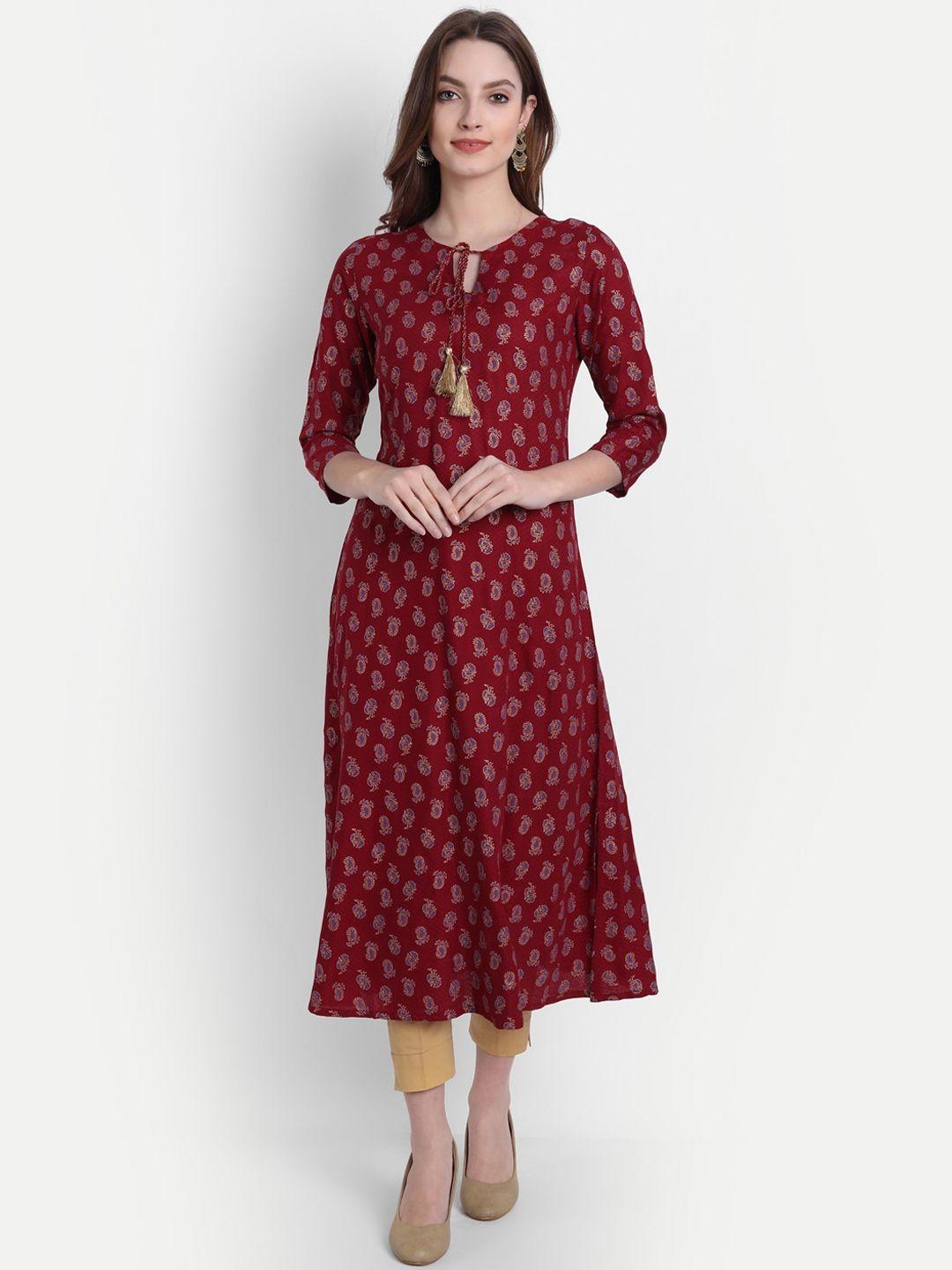 fabglobal women red ethnic motifs keyhole neck kurta