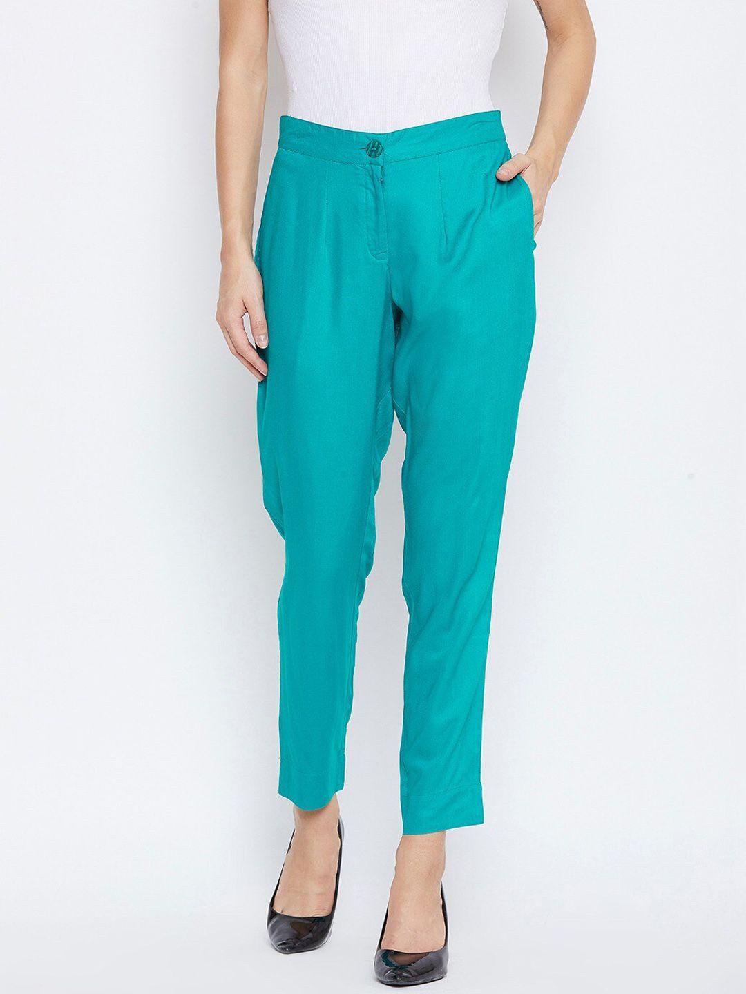 fabglobal women teal slim fit trousers