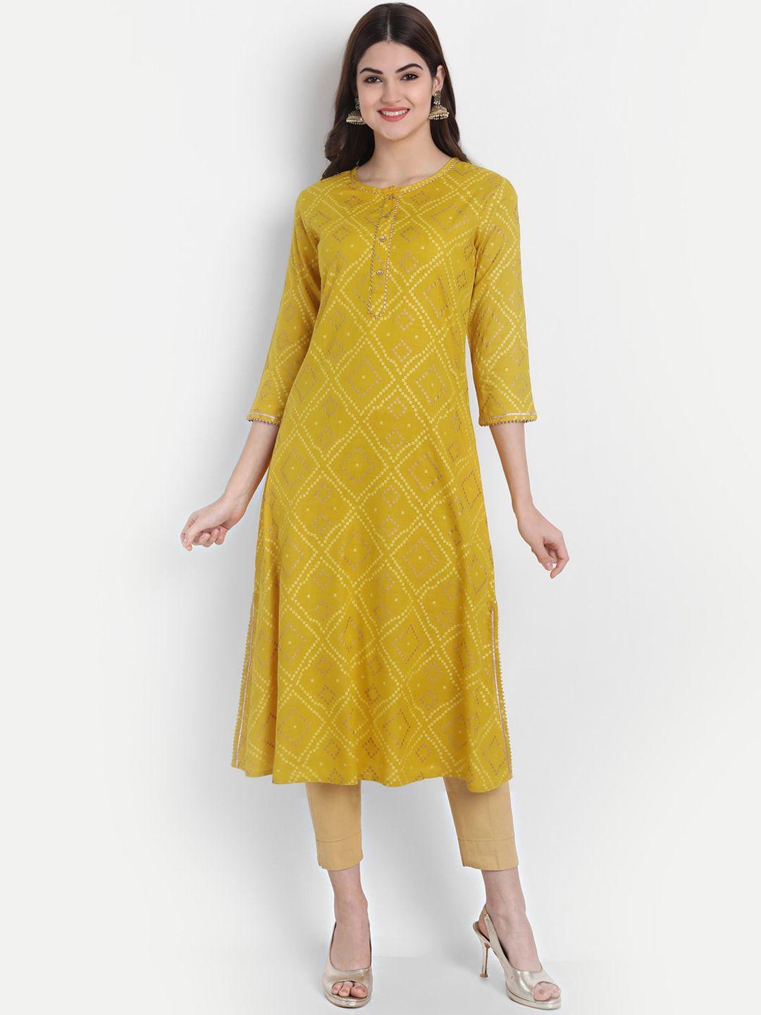 fabglobal women yellow bandhani printed kurta