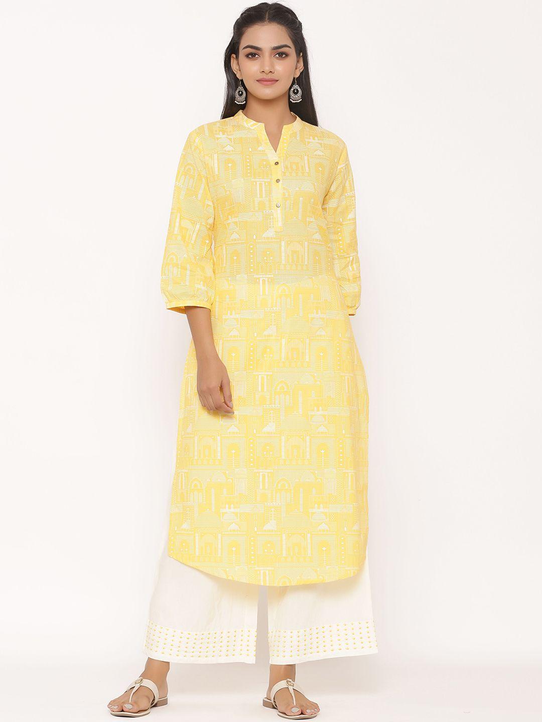 fabglobal women yellow printed kurta with palazzos