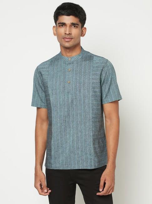 fabindia blue cotton comfort fit striped short kurta