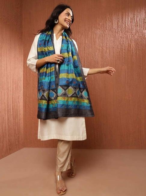 fabindia blue embroidered stole