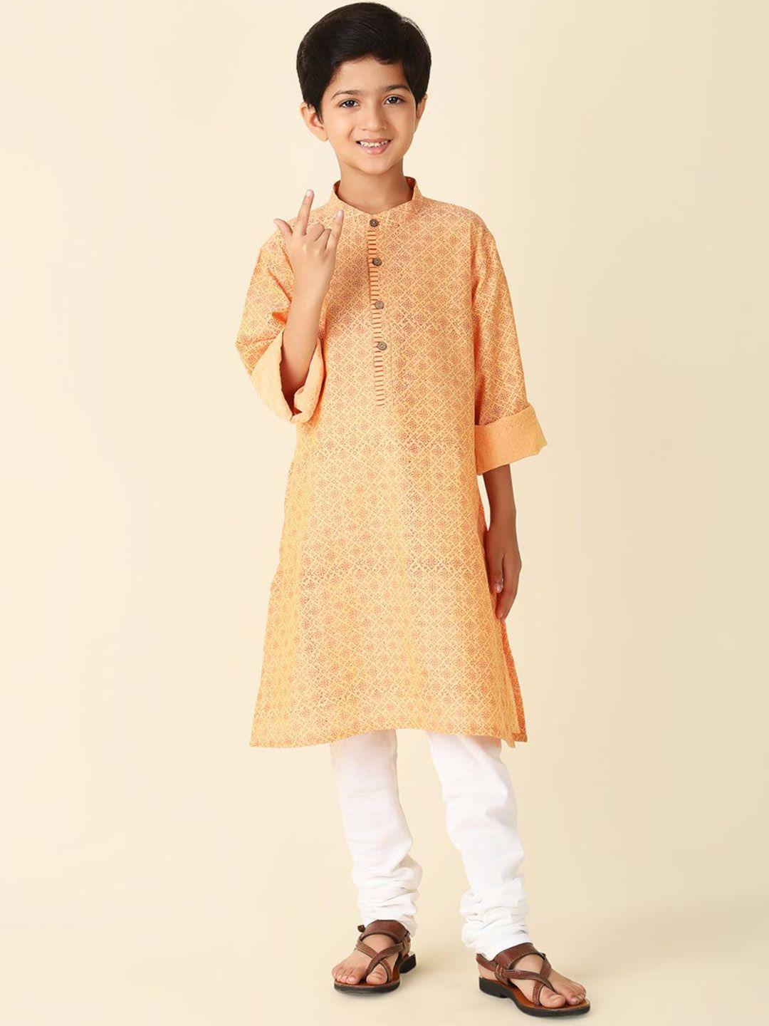 fabindia boys ethnic motif printed cotton straight kurta
