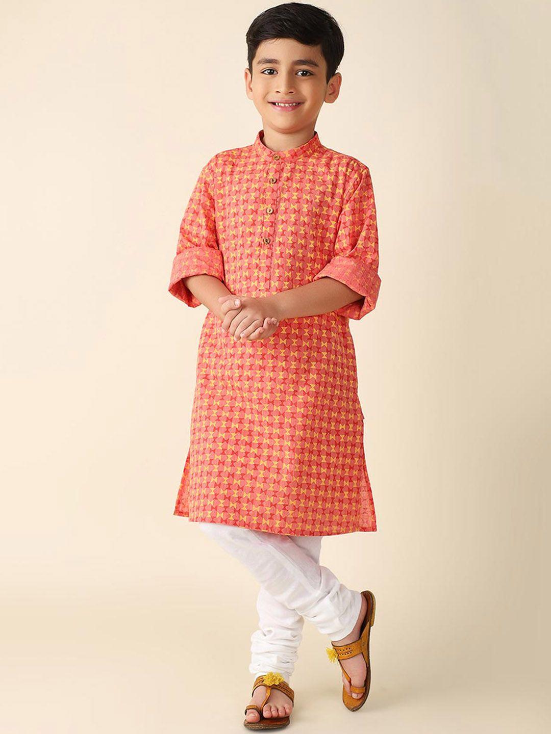 fabindia boys geometric printed cotton mandarin collar kurta