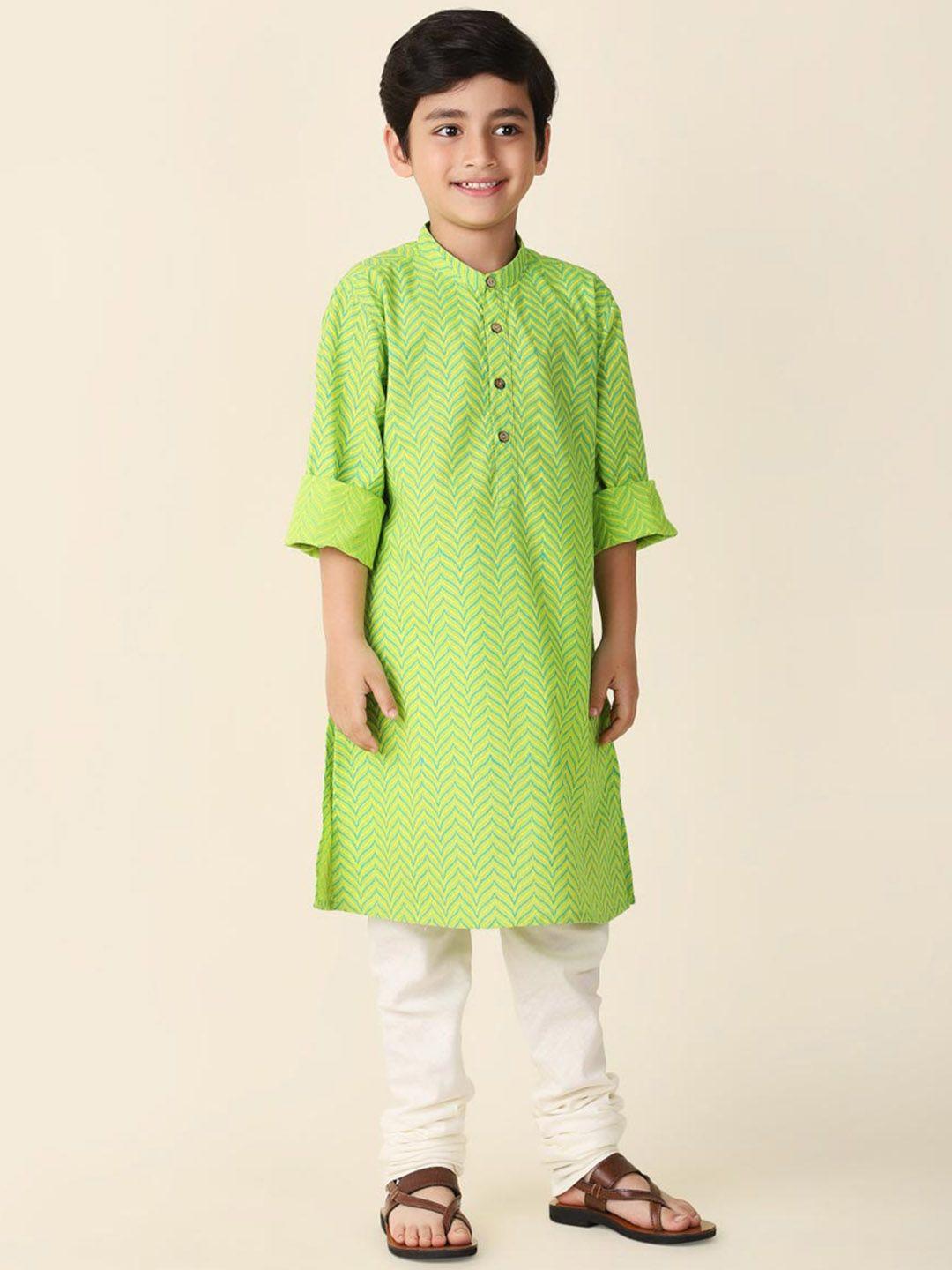 fabindia boys geometric printed mandarin collar cotton straight kurta