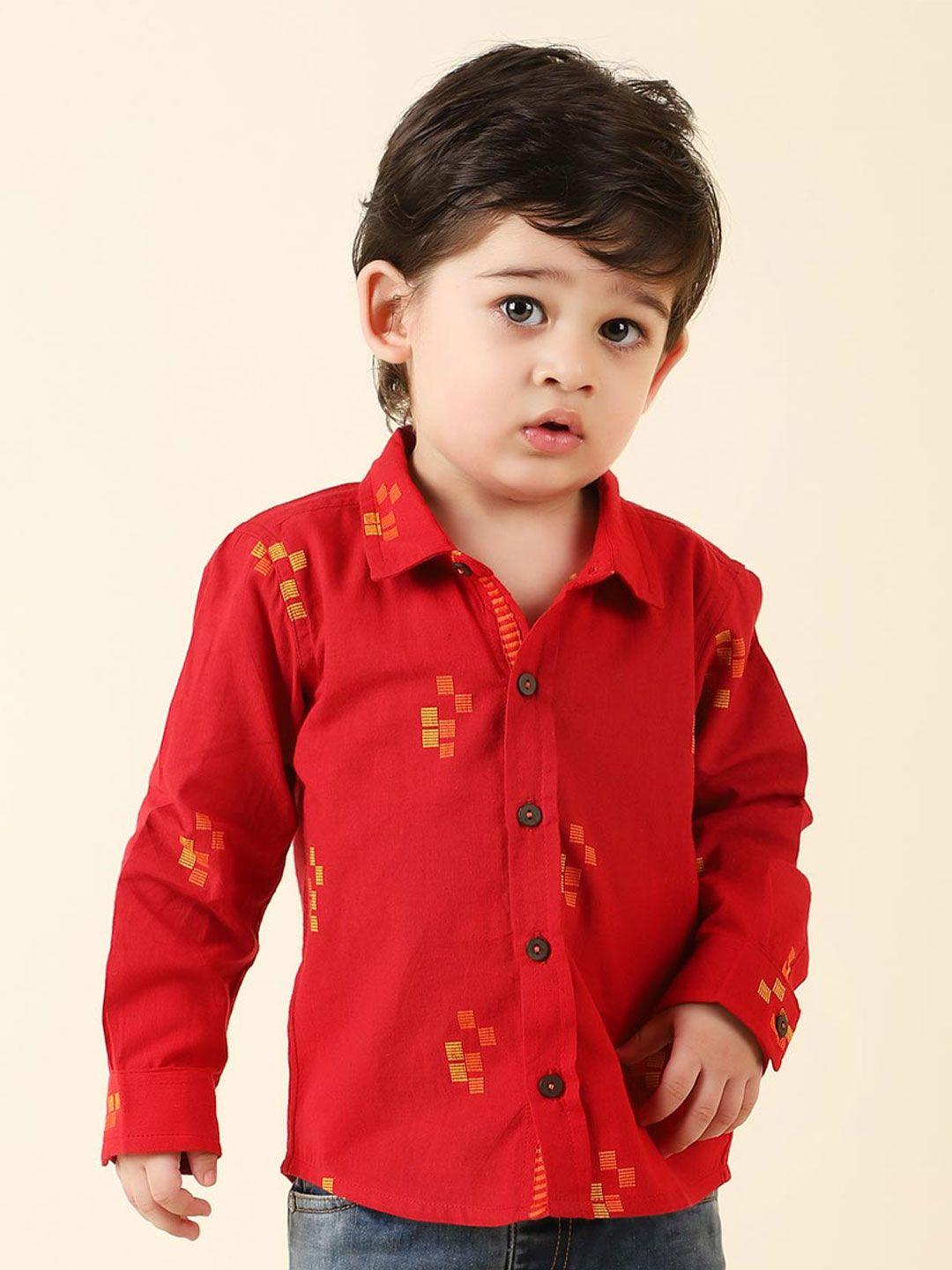 fabindia boys red printed cotton casual shirt