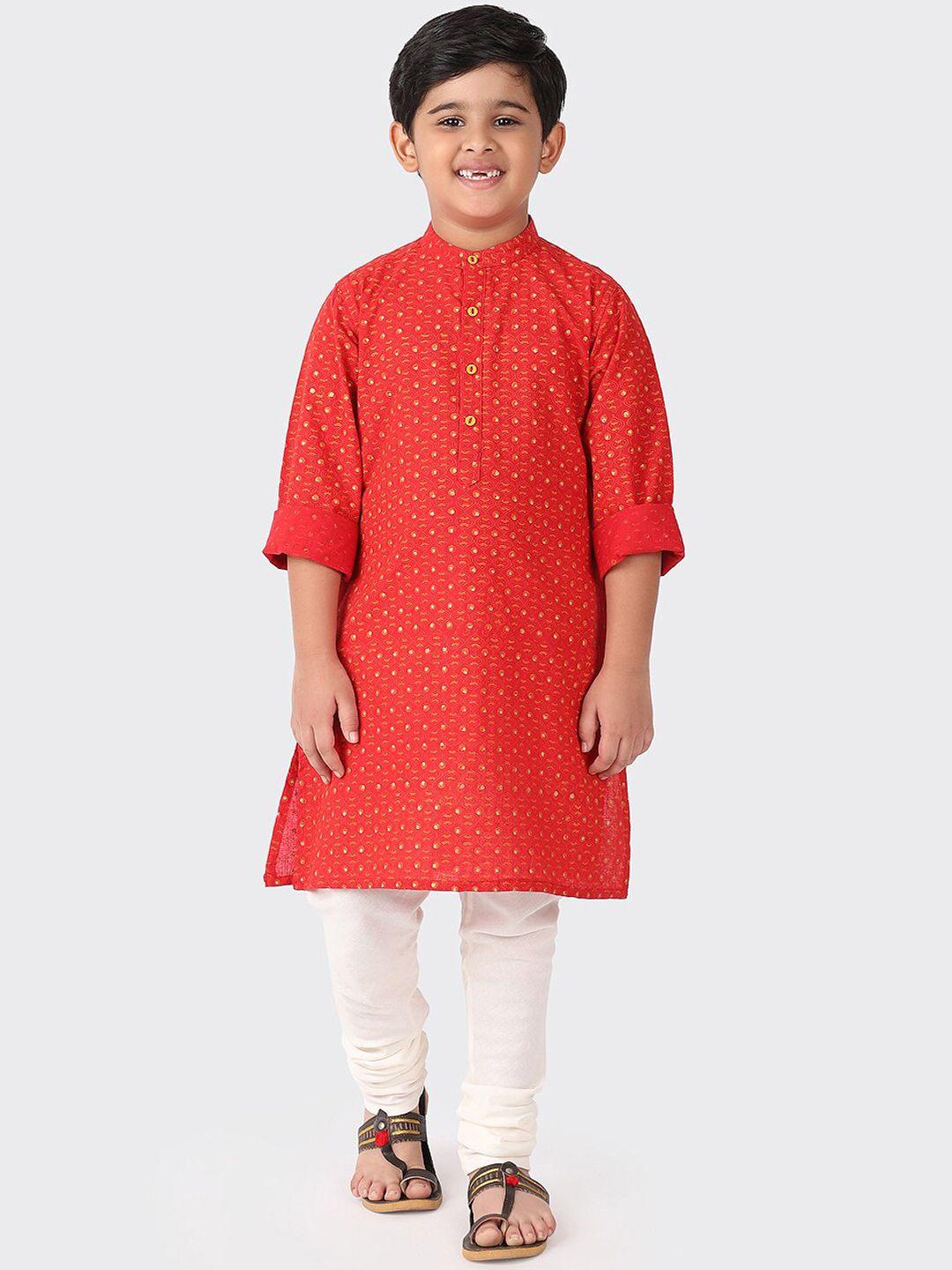 fabindia boys red printed cotton kurta