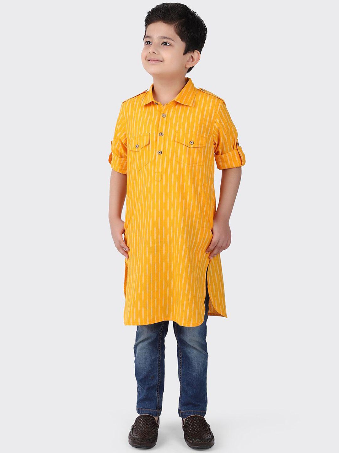 fabindia boys yellow woven design pathani kurta
