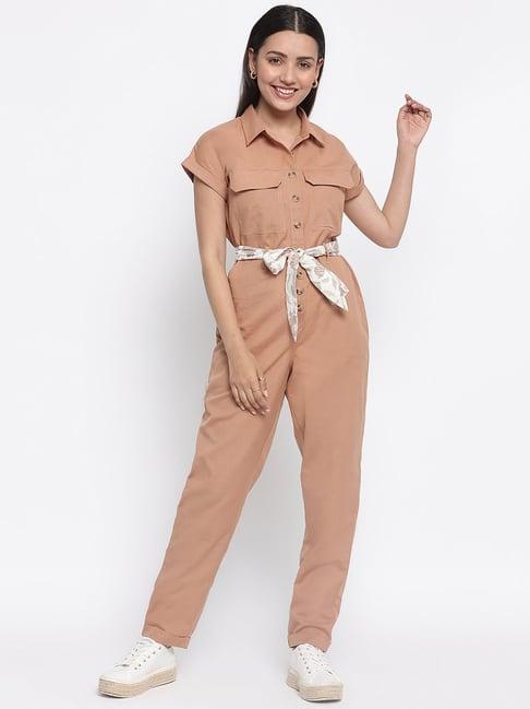 fabindia brown cotton printed jumpsuit