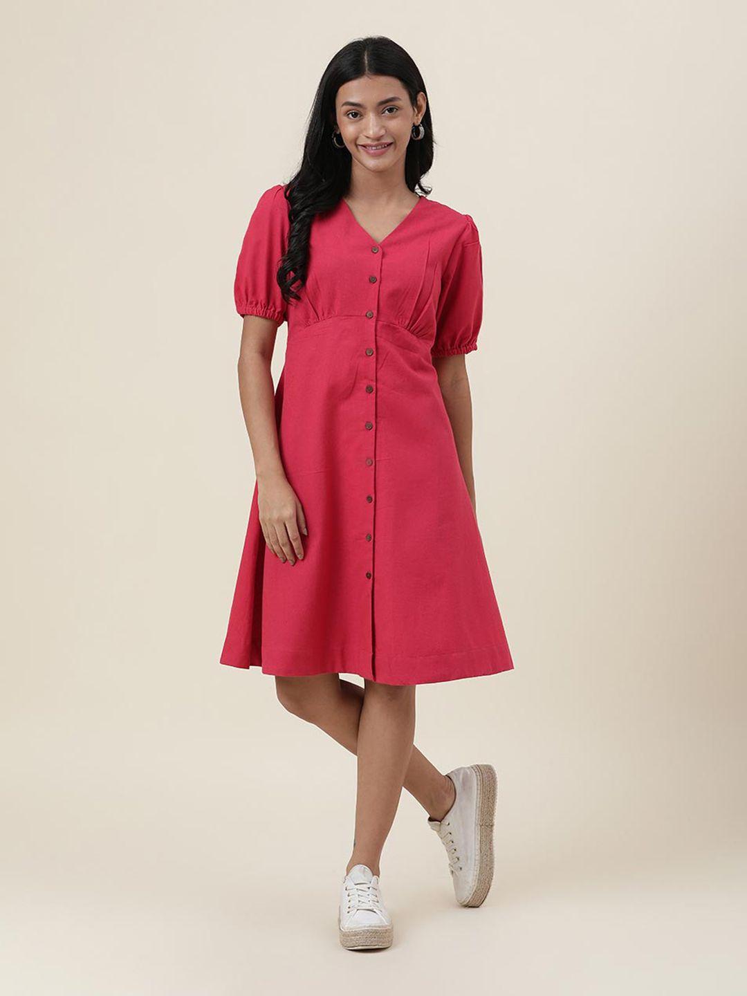 fabindia cotton linen v-neck mini dress