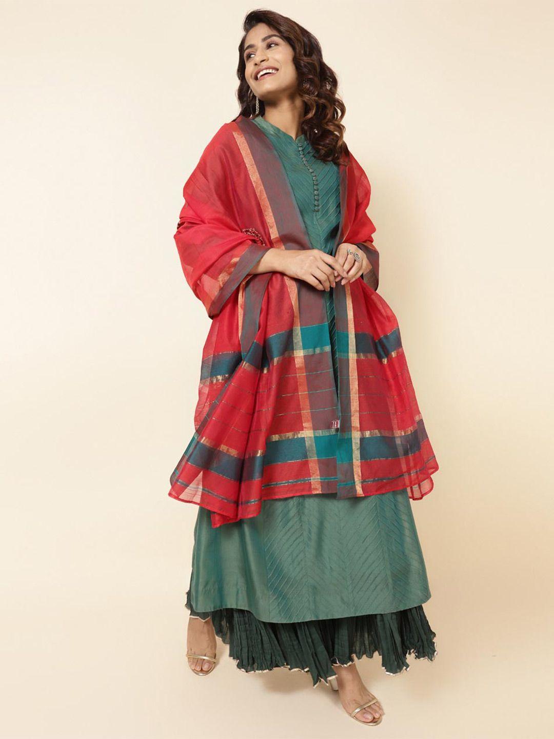 fabindia ethnic motifs embroidered cotton silk dupatta with zari