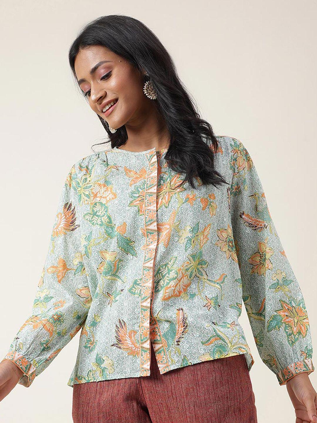 fabindia floral printed cotton shirt style top