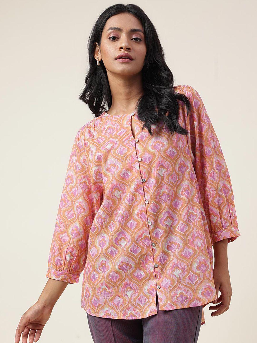 fabindia floral printed keyhole neck cotton shirt style top