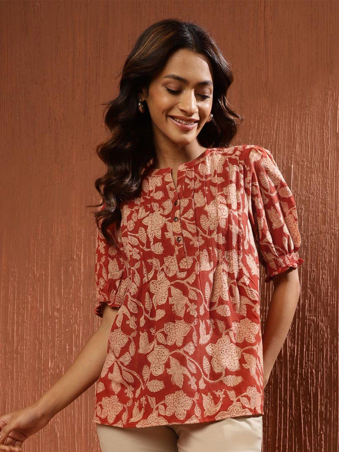 fabindia floral printed puff sleeve cotton top