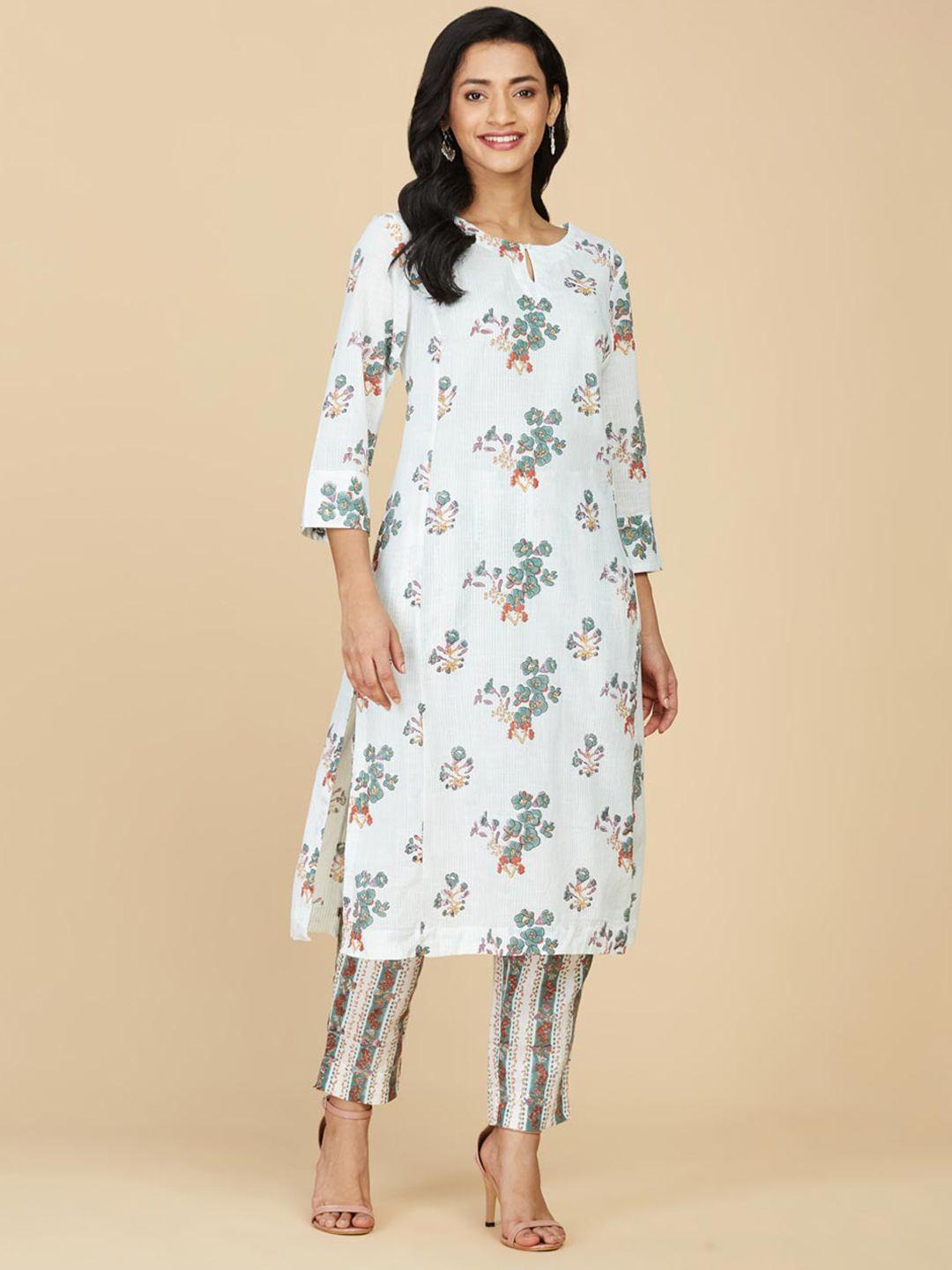 fabindia floral printed pure cotton straight kurta with trousers