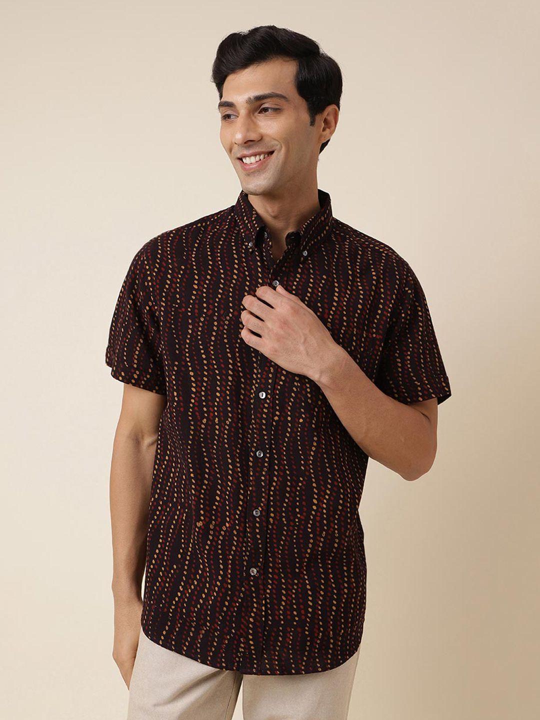 fabindia geometric printed cotton button-down collar opaque casual shirt