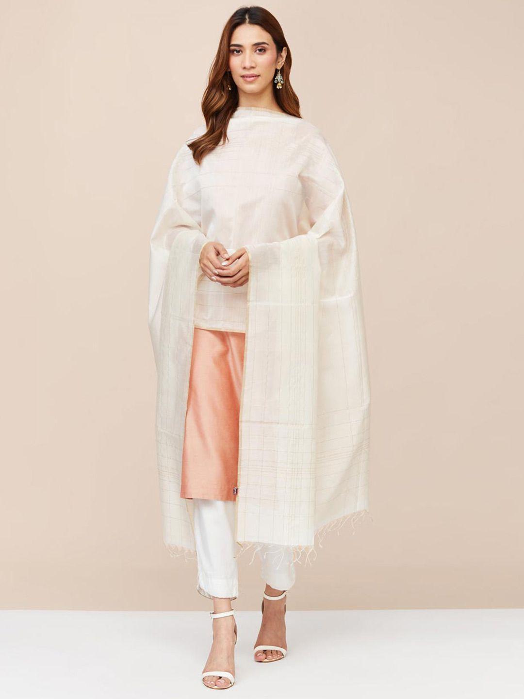 fabindia geometric woven design cotton silk dupatta with zari