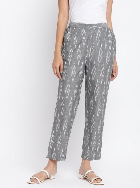 fabindia grey cotton printed pants
