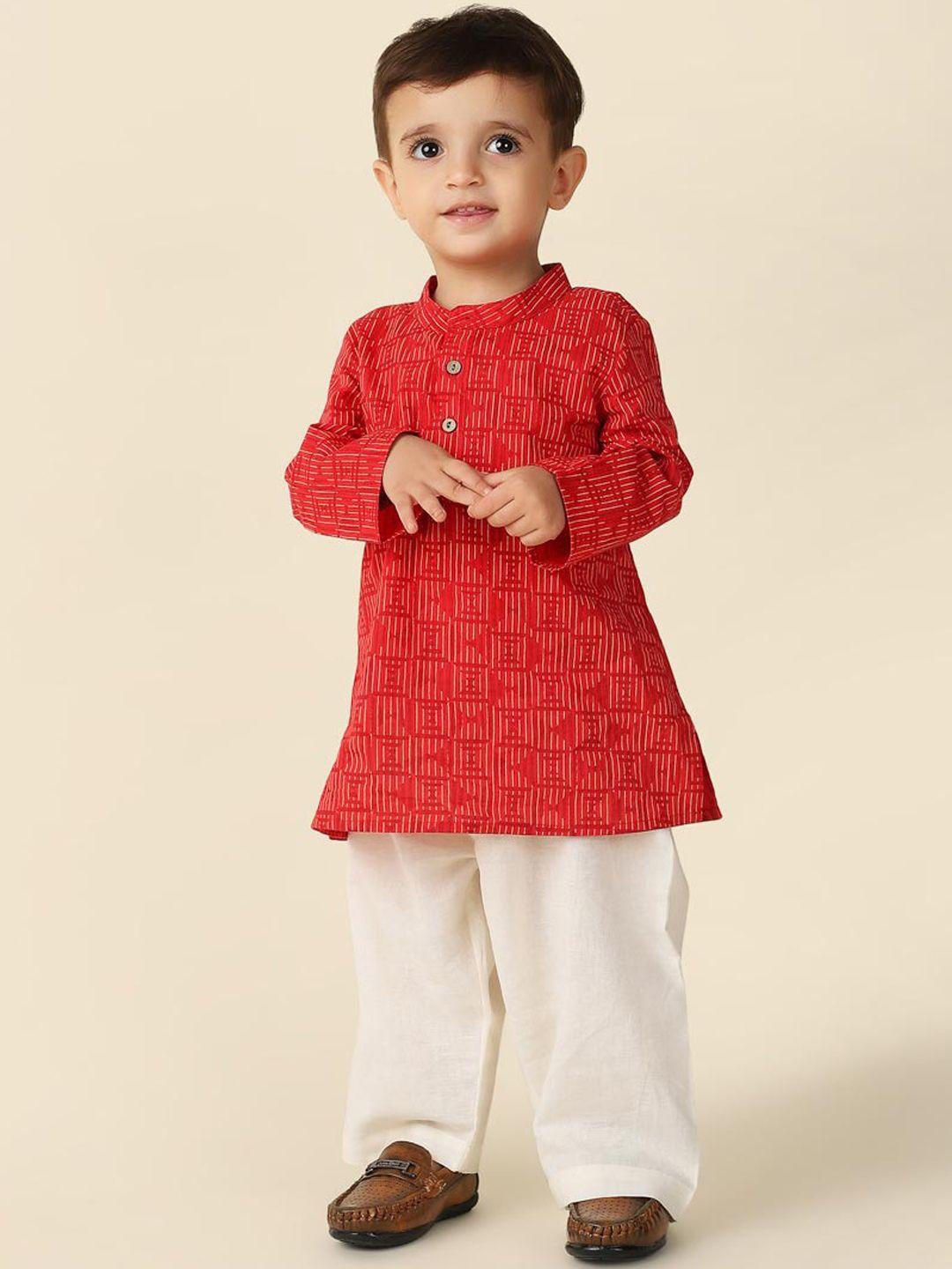 fabindia infants striped mandarin collar cotton pathani kurta