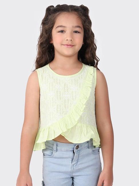 fabindia kids green cotton embroidered top