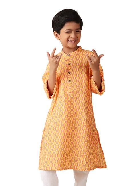 fabindia kids light orange printed full sleeves kurta