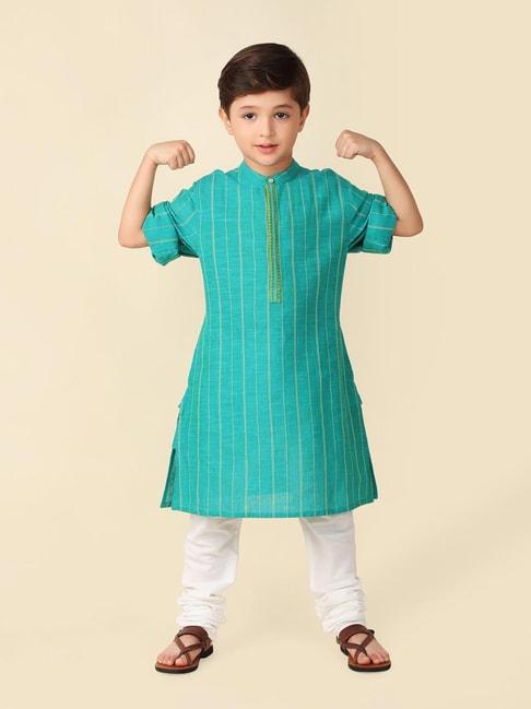 fabindia kids turquoise self design full sleeves kurta