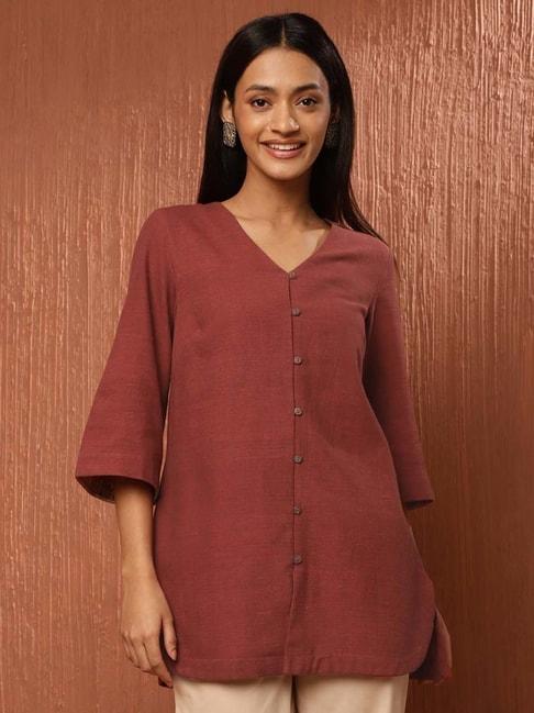 fabindia maroon cotton tunic
