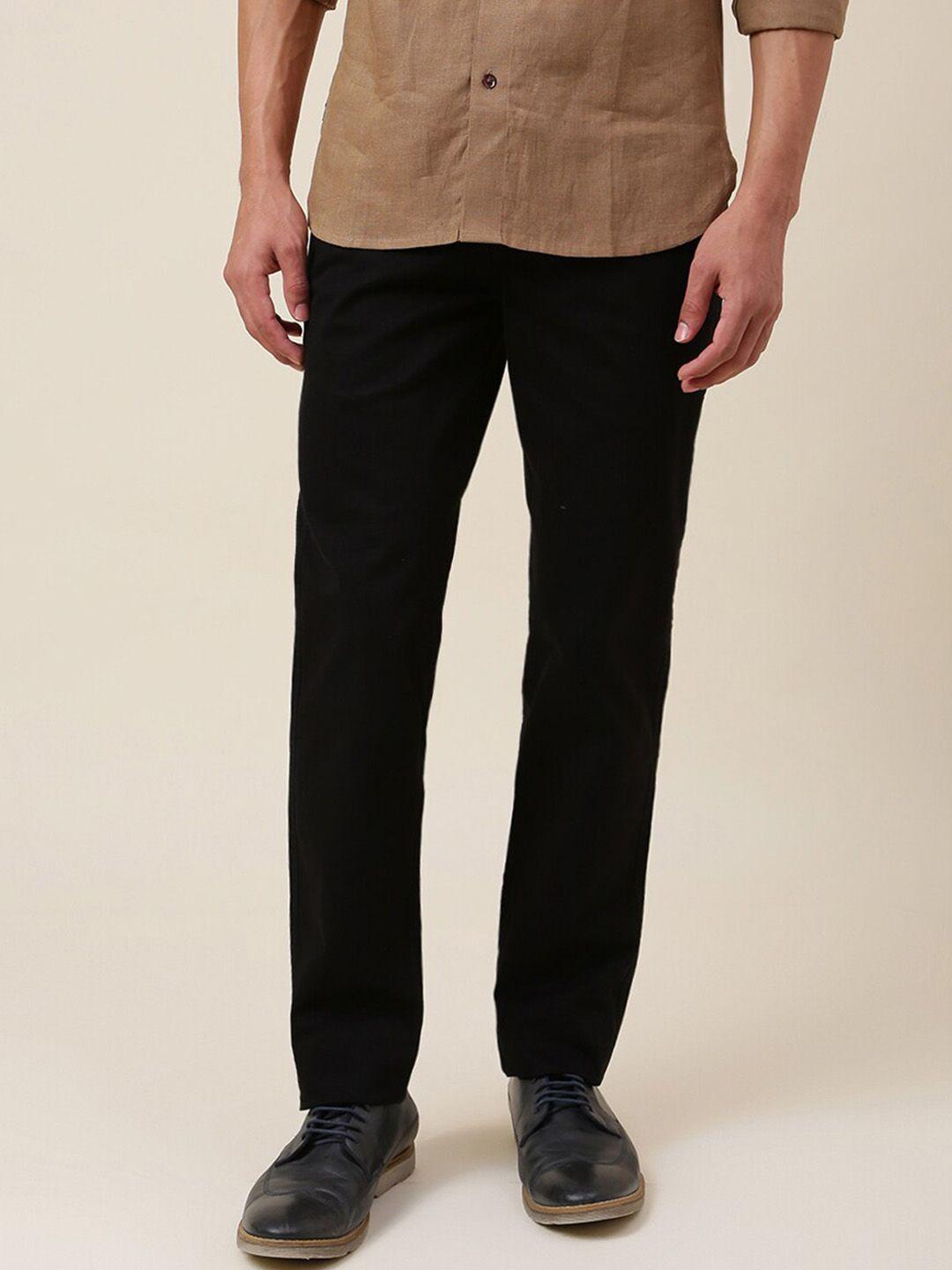 fabindia men black comfort slim fit cotton chinos trousers