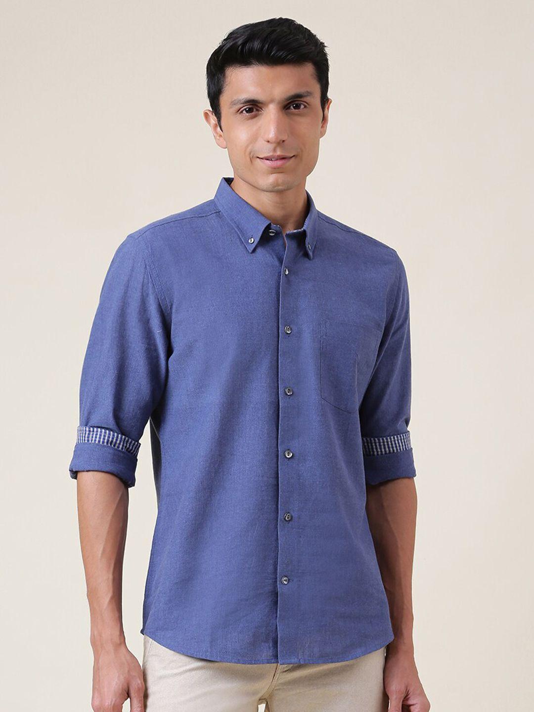 fabindia men blue slim fit cotton casual shirt