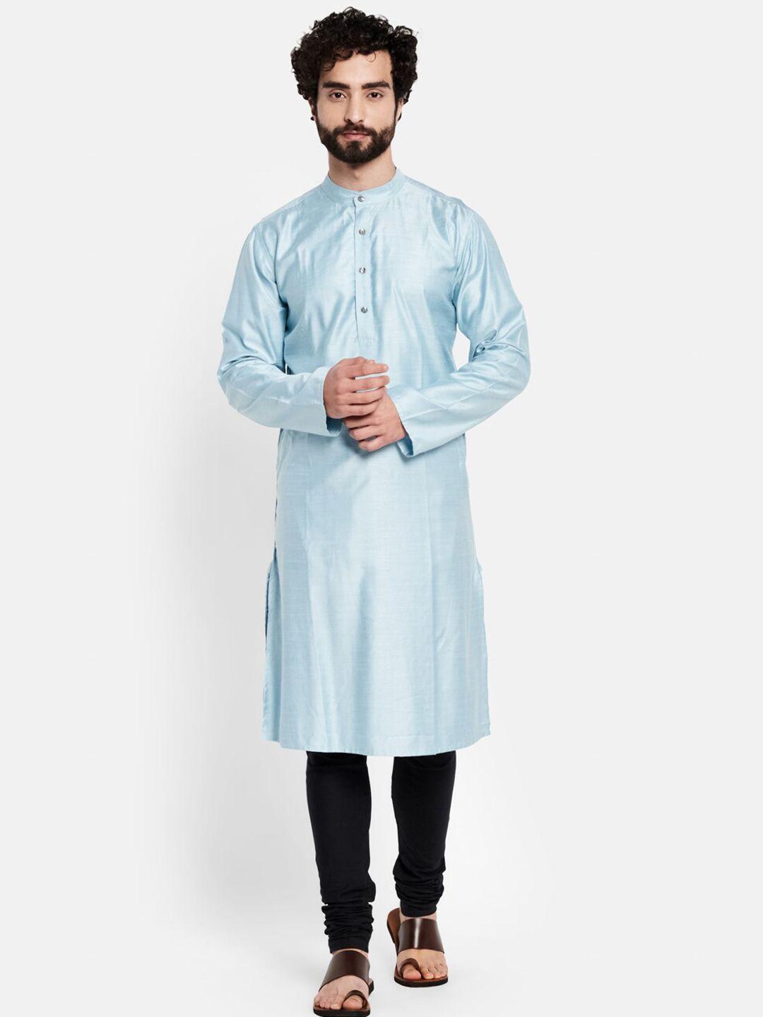 fabindia men blue solid pathani straight kurta