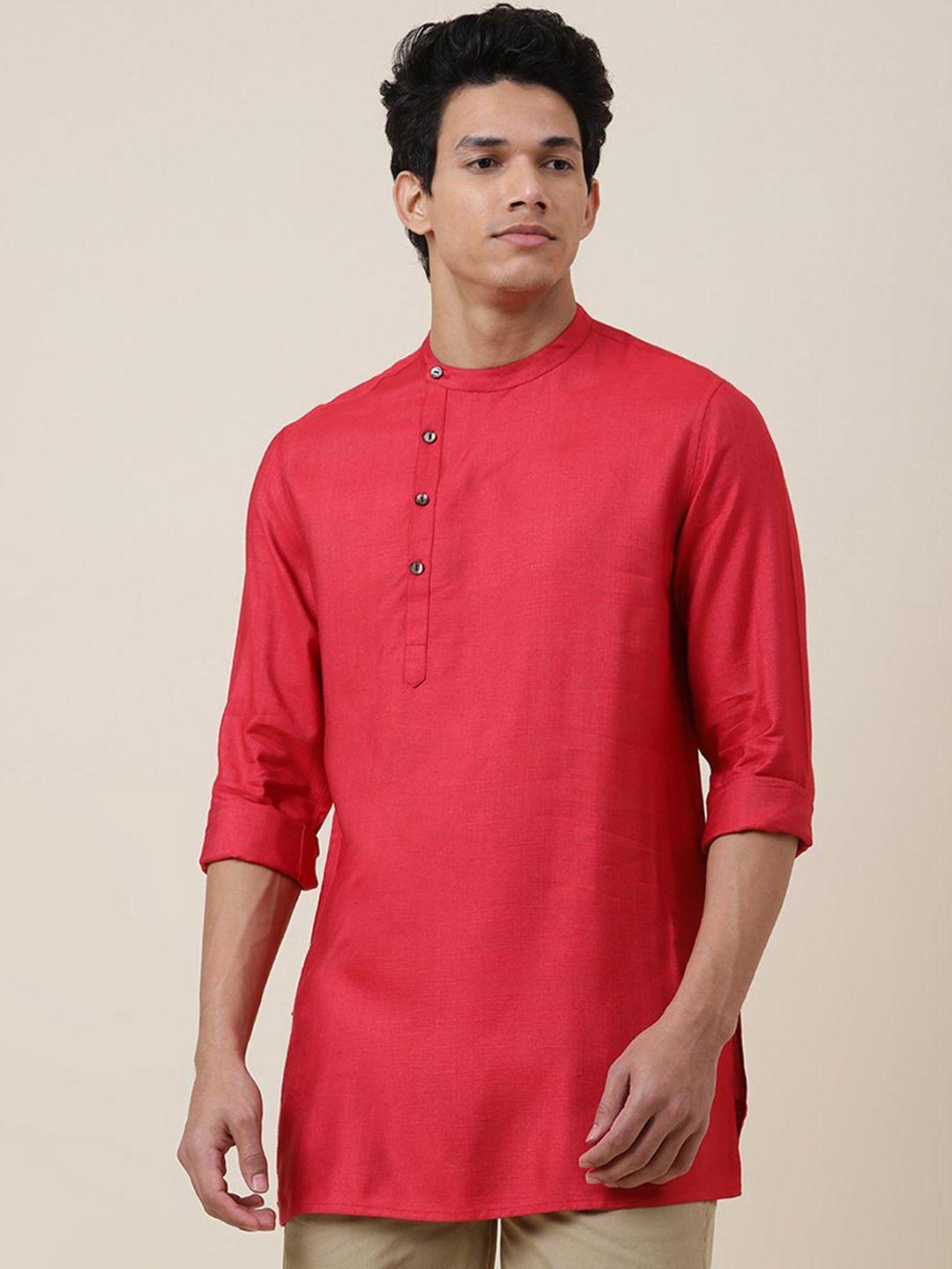 fabindia men red pathani style cotton kurta