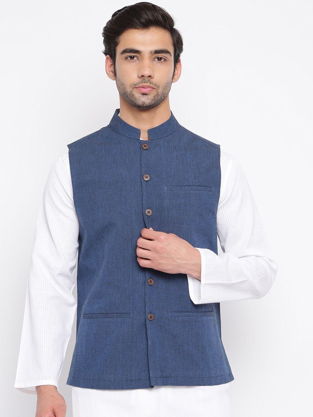 fabindia men solid pure cotton woven nehru jacket