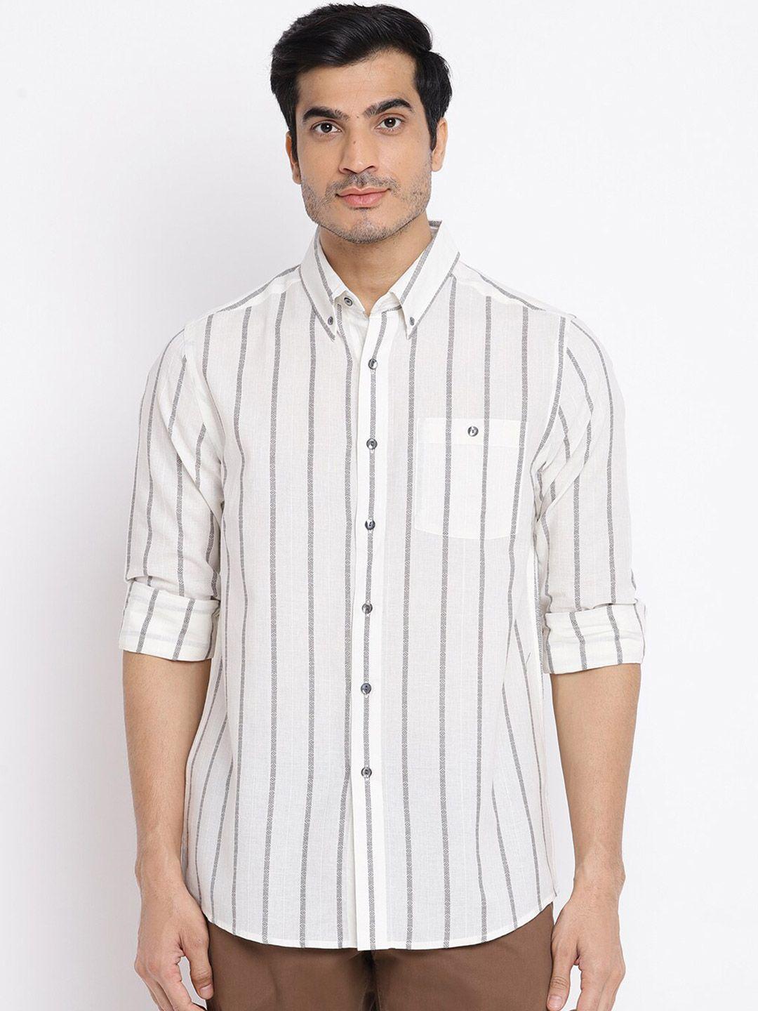 fabindia men white striped cotton casual shirt