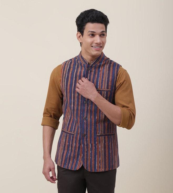 fabindia multicolor cotton woven nehru jacket