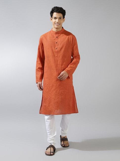 fabindia orange comfort fit striped kurta