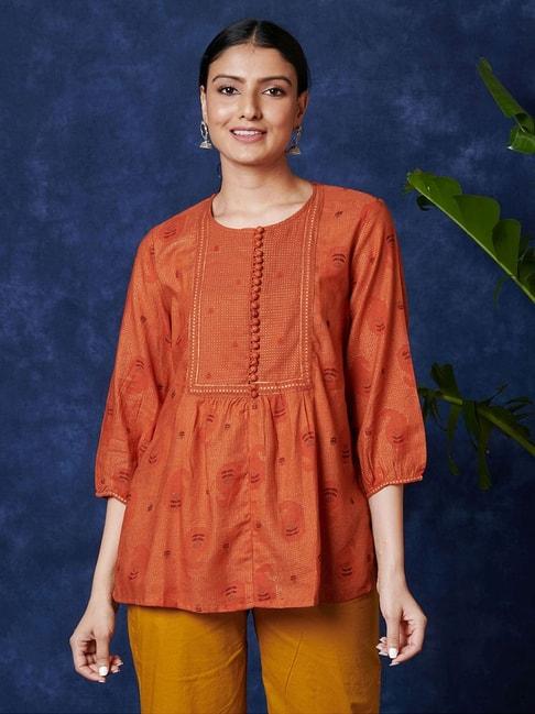 fabindia-orange-cotton-printed-tunic
