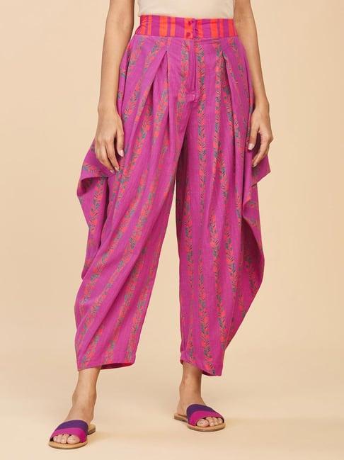 fabindia pink cotton floral print dhoti pants