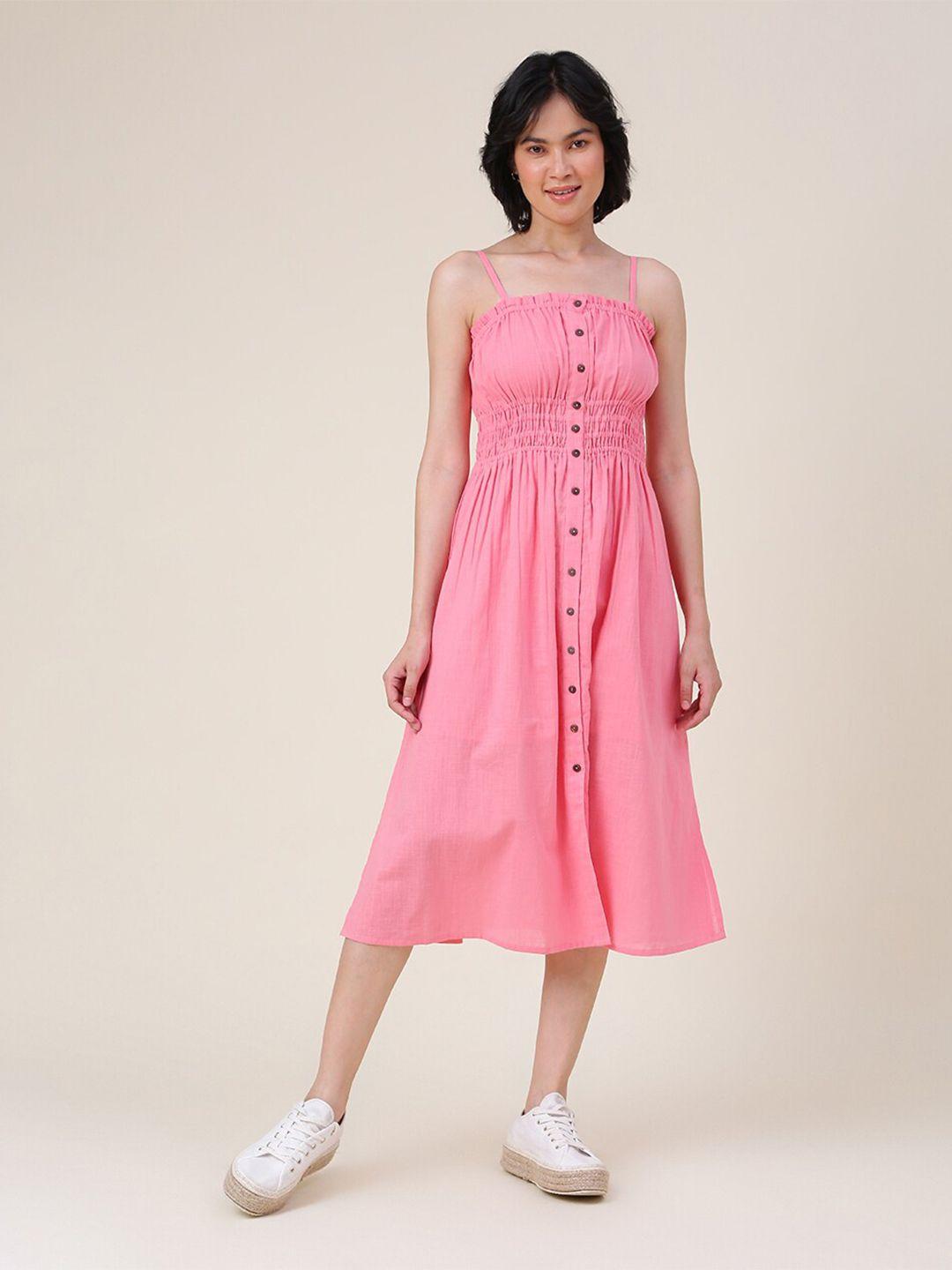 fabindia pink cotton midi dress