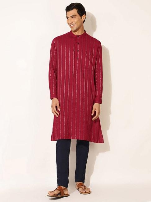 fabindia red comfort fit striped kurta