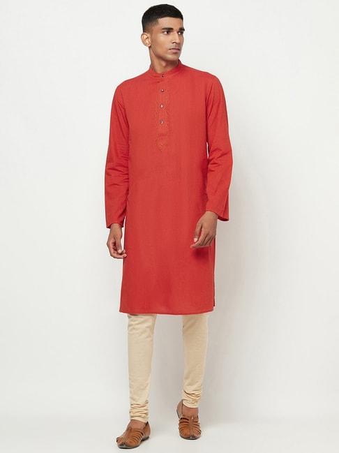 fabindia red cotton comfort fit kurta
