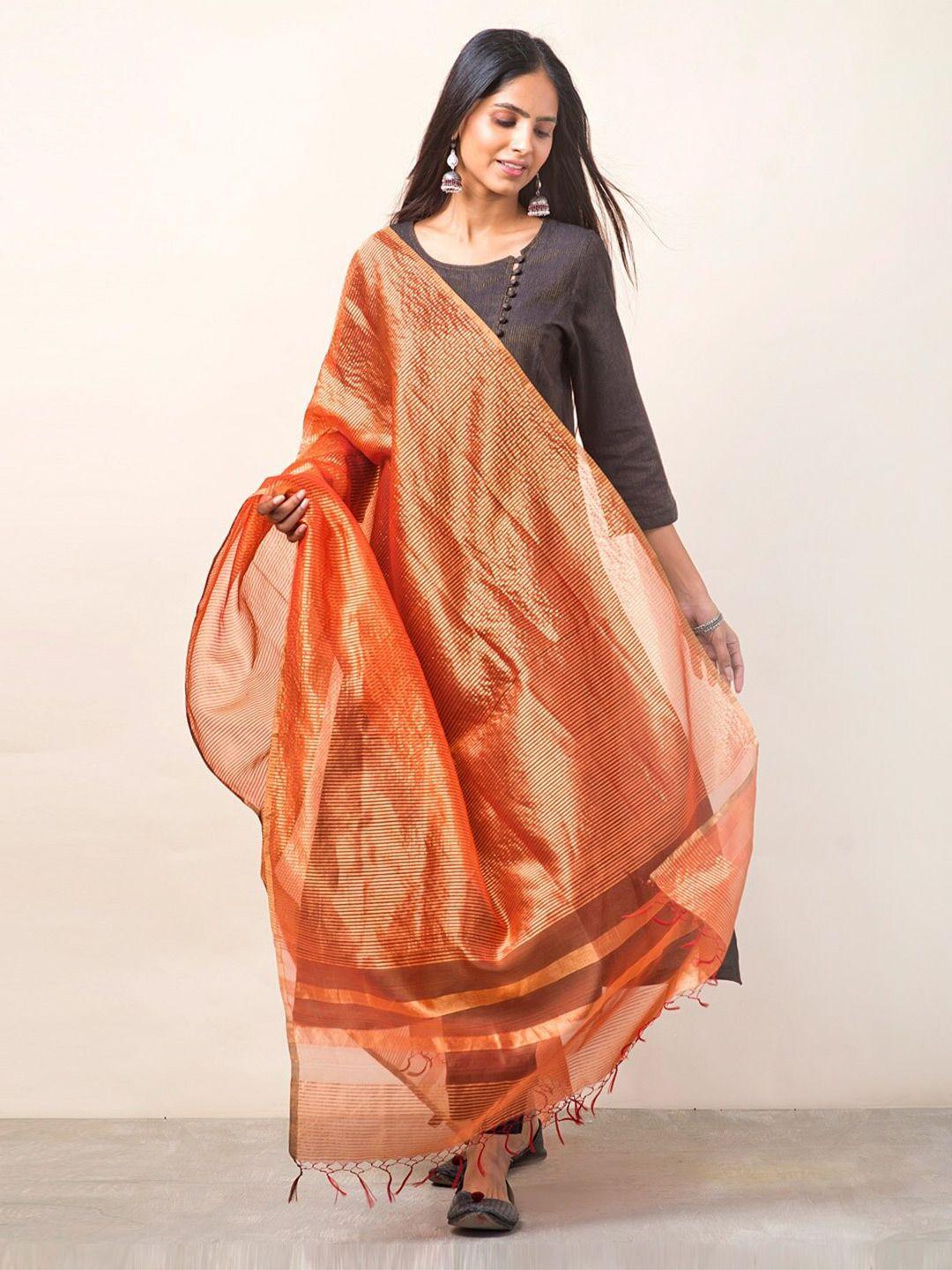 fabindia striped cotton silk dupatta with zari