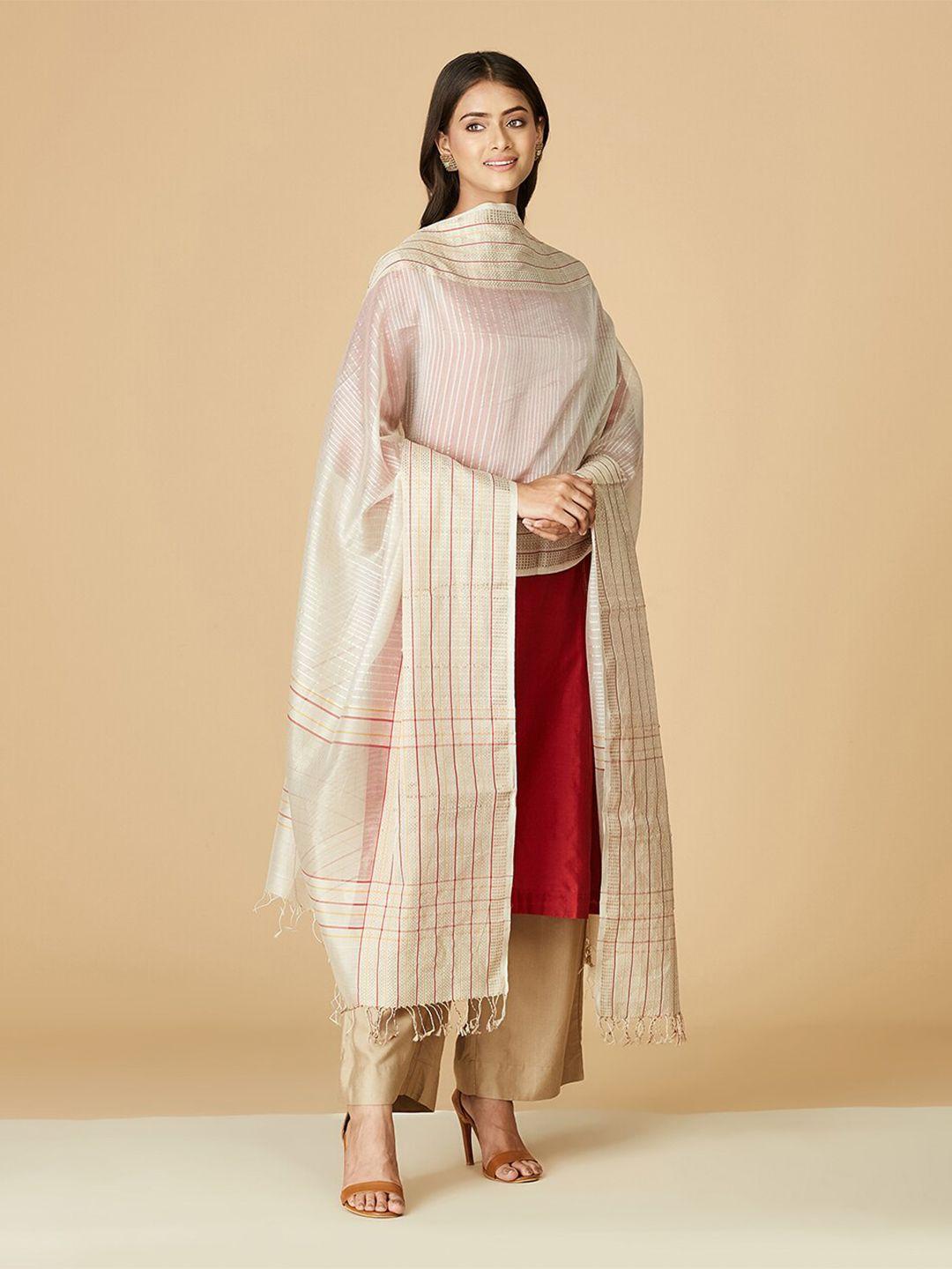 fabindia striped cotton silk dupatta