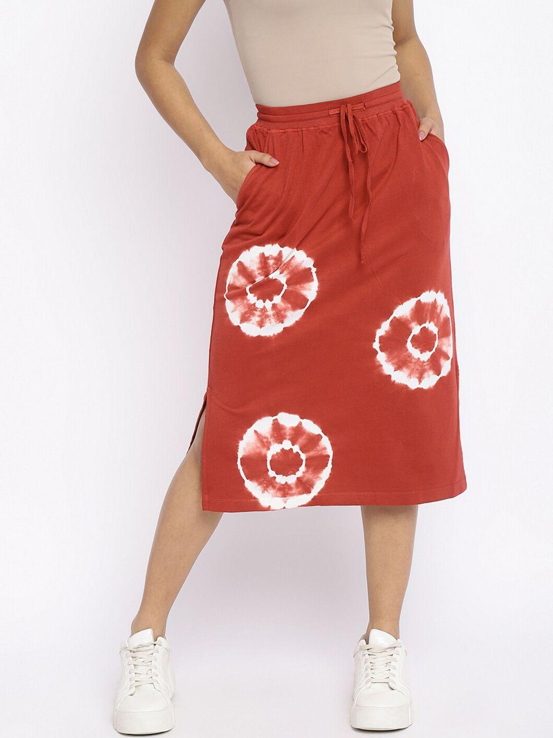 fabindia tie & dyed cotton straight side slit midi skirt