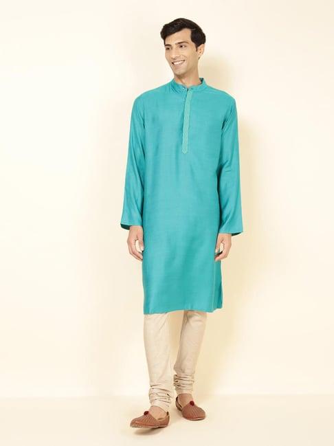 fabindia turquoise comfort fit kurta