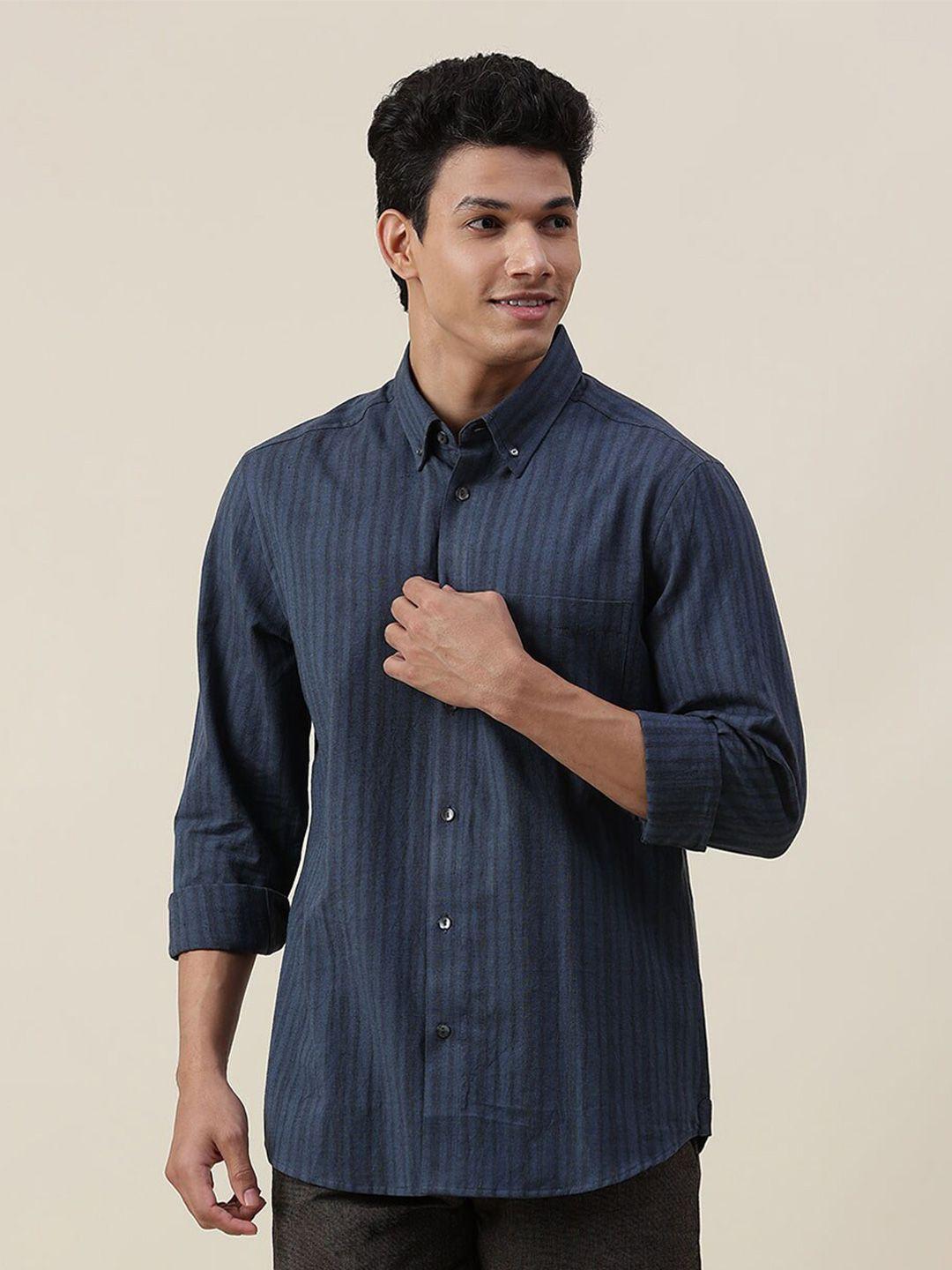fabindia vertical striped slim fit cotton casual shirt