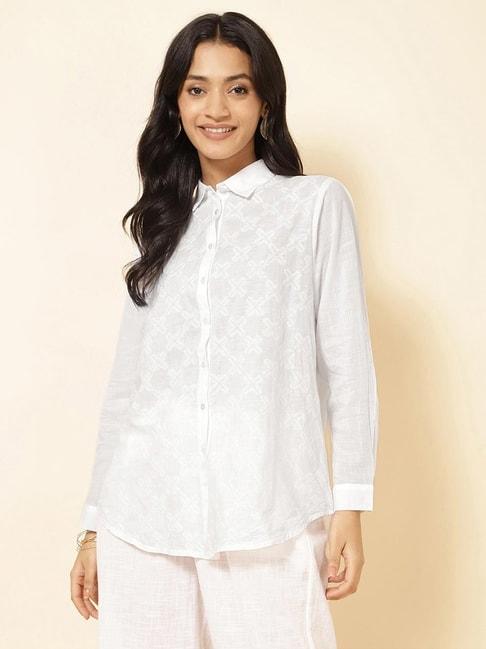fabindia white cotton embroidered shirt