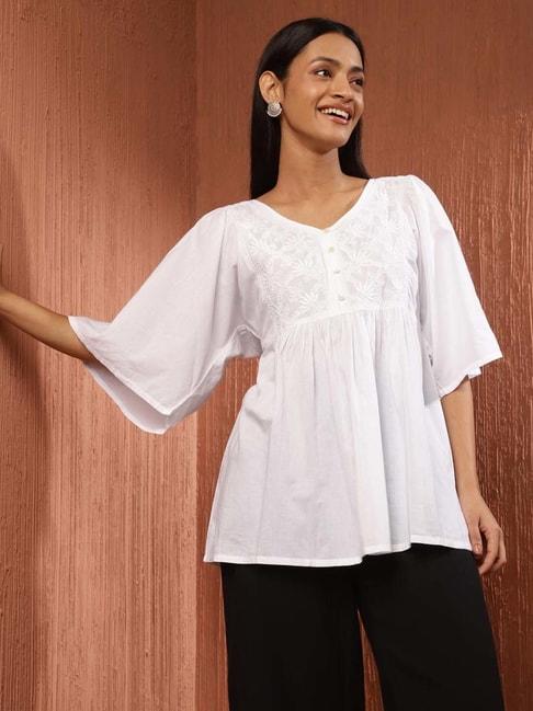 fabindia-white-cotton-embroidered-tunic