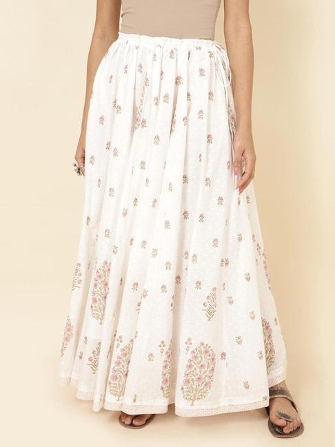 fabindia white cotton printed skirt