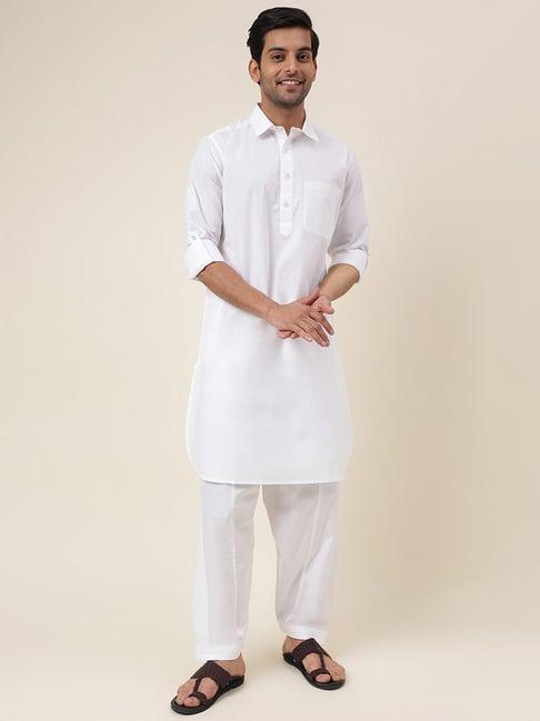 fabindia white regular fit pathani kurta & salwaar set