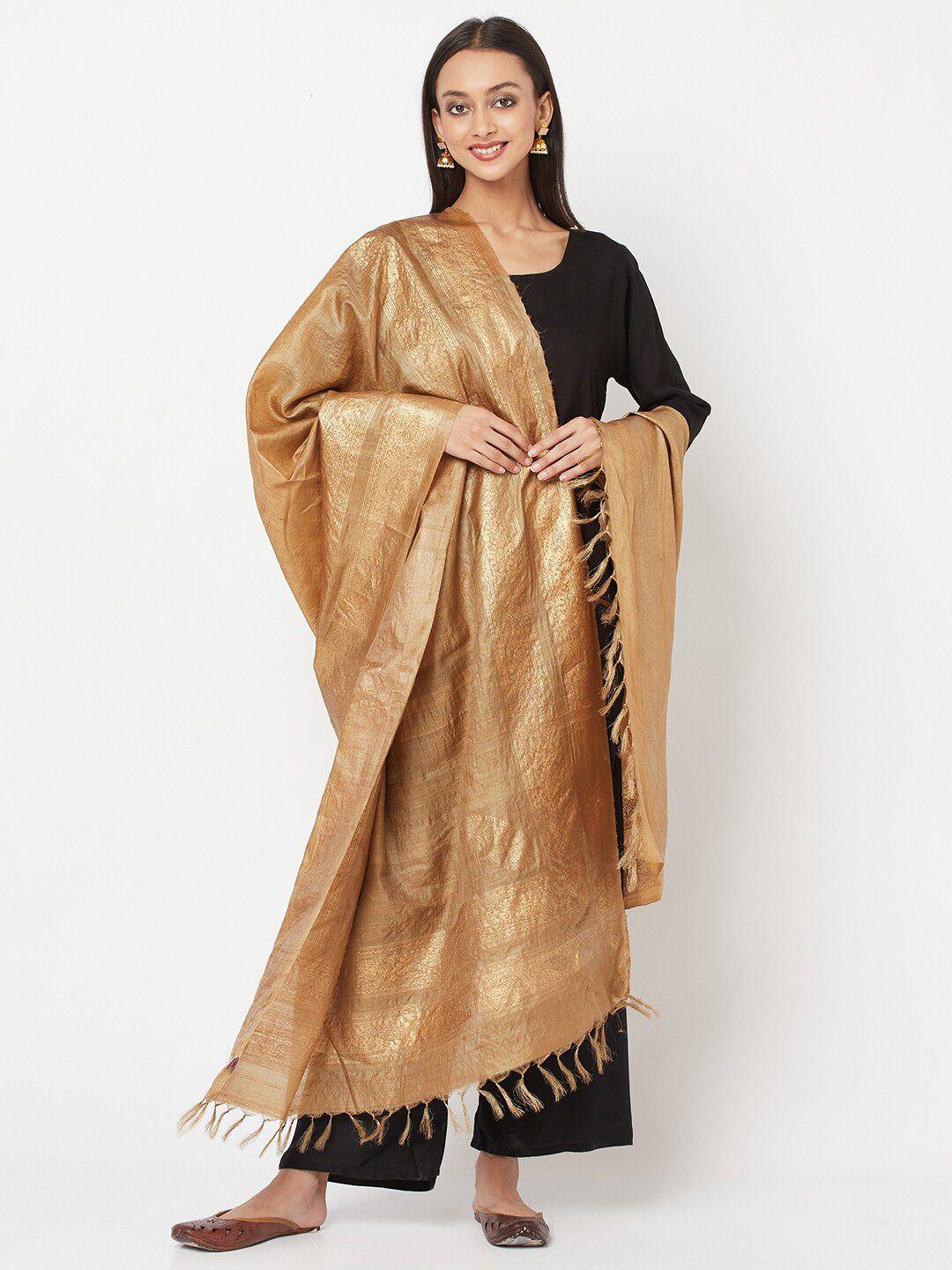 fabindia women beige tussar printed silk dupatta
